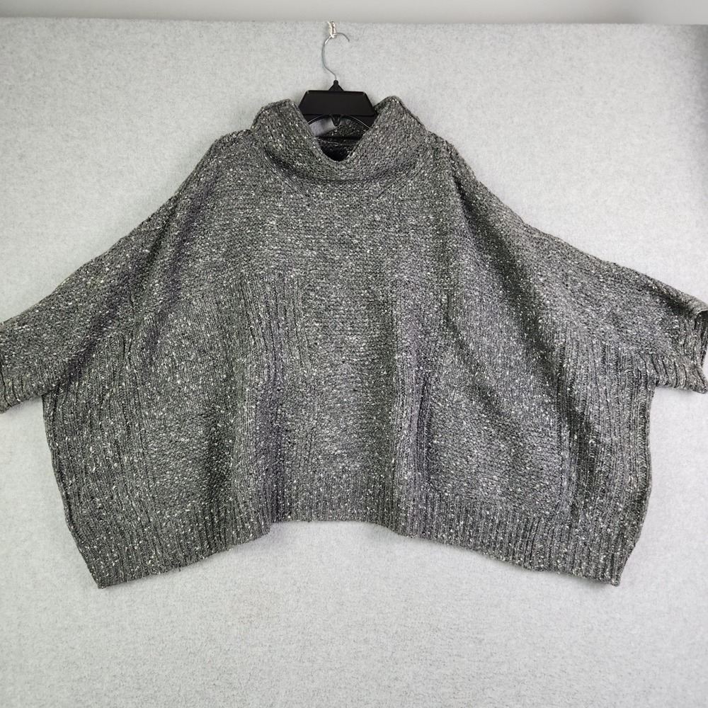 DKNY Sweater Womens S/M Gray Oversized Knitted Cozy Warm Relaxed Fit Turtleneck